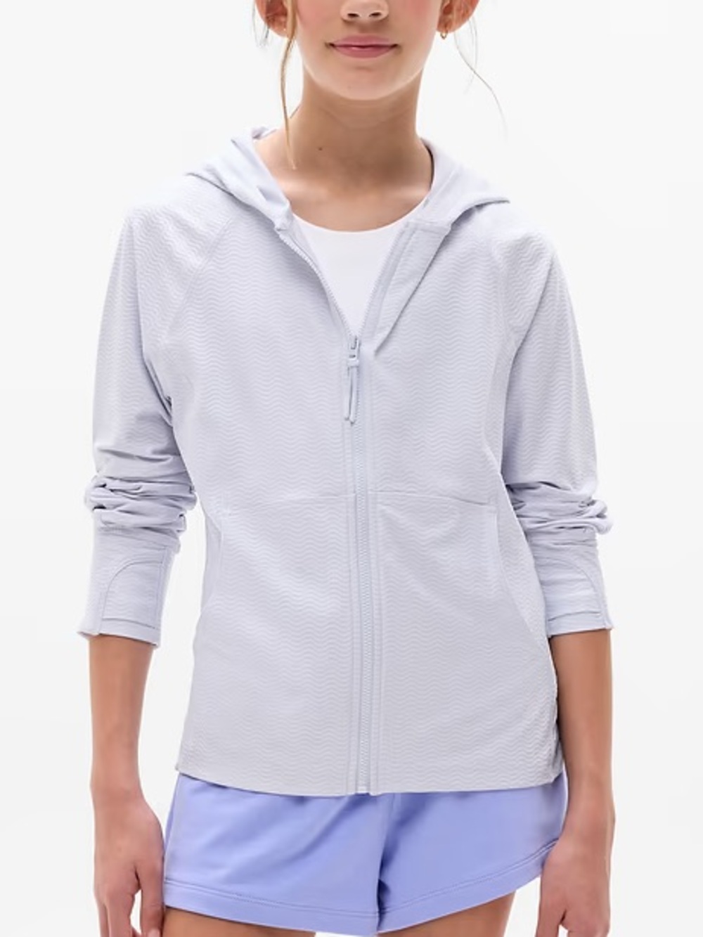 Athleta Girl Long Serve Textured UPF Jacket Light Blue